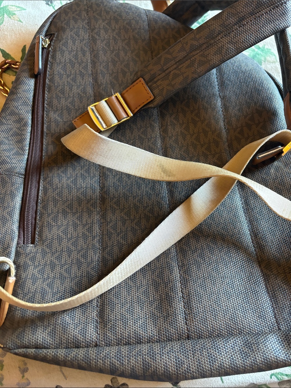 Michael Kors Brown Monogram Backpack with Gold Chain Detail - Picture 4 of 8
